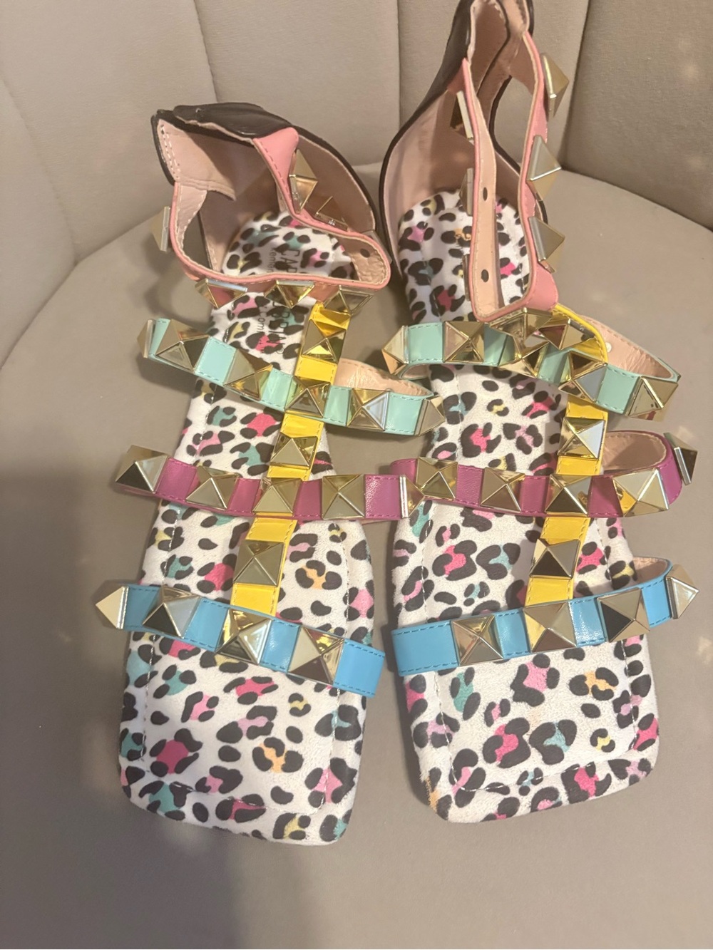 Cape Robbin Pastel Studded Leopard Print Kids Sandals - Pink, Blue, Mint, Yellow